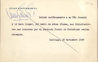 [Tarjeta] 1959 noviembre 20, Santiago, [Chile] [a] Joaquín Edwards Bello
