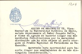[Tarjeta] 1959 noviembre, Santiago, [Chile] [a] Joaquín Edwards Bello