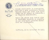 [Tarjeta] 1959 noviembre 18, Santiago, [Chile] [a] Joaquín Edwards Bello