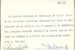 [Tarjeta] [1959] Diciembre, Santiago, Chile [a] Joaquín Edwards Bello