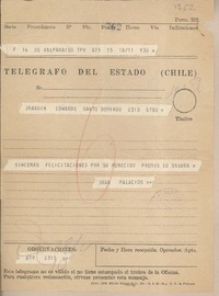 [Telegrama] 1959 noviembre 18, Valparaíso, [Chile] [a] Joaquín Edwards Bello