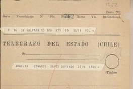 [Telegrama] 1959 noviembre 18, Valparaíso, [Chile] [a] Joaquín Edwards Bello
