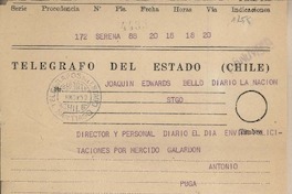 [Telegrama] 1959 noviembre 18, La Serena, [Chile] [a] Joaquín Edwards Bello