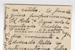 [Tarjeta] 1934 febrero, Montevideo, [Uruguay] [a] Joaquín Edwards Bello