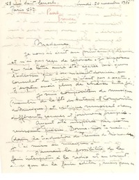[Carta] 1950 nov. 20, París, Francia [a] Gabriela Mistral