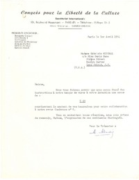 [Carta] 1954 abr. 1, París, Francia [a] Gabriela Mistral, Long Island, New York