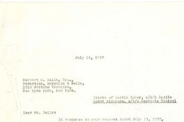 [Carta] 1957 jul. 26, New York [a] Herbert M. Balin, Esq., New York