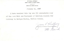 [Carta] 1957 jan. 11, New York [a] Mrs. Bosch