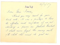 [Tarjeta] 1957 oct. 3, [New York] [a] Doris Dana, [New York]