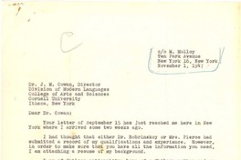 [Carta] 1947 nov. 1 New York [a] J. M. Cowan, New York