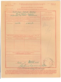 Déclaration á l'entrée du Territorio Français