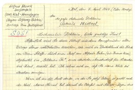 [Carta], 1947 apr. 7, Kiel, Alemania [a] Gabriela Mistral