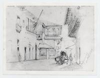 [Dibujo de una calle en Valparaíso, con un carruaje]