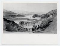 [Vista del Río Maule y Río Claro, con un campesino bajando por un camino]