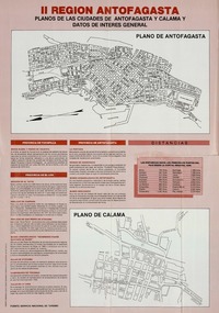 II Región Antofagasta planos de la ciudades de Antofagasta y Calama y datos de interés general.
