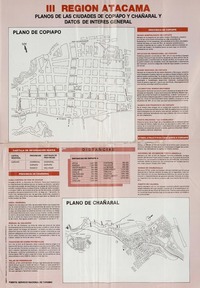 III Región Atacama planos de la ciudades de Copiapó y Chañaral y datos de interés general.