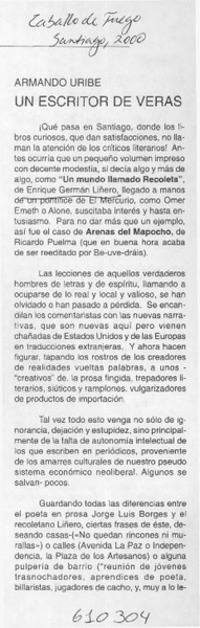 Un escritor de veras  [artículo] Armando Uribe