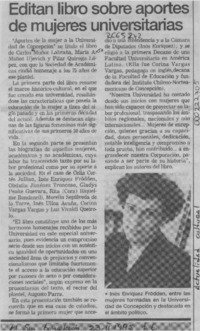 Editan libro sobre aportes de mujeres universitarias  [artículo].