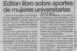 Editan libro sobre aportes de mujeres universitarias  [artículo].
