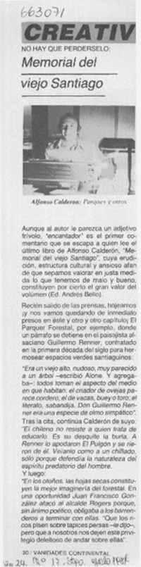 Memorial del viejo Santiago.  [artículo]