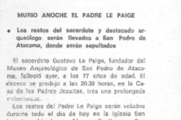 Murió anoche el padre Le Paige.
