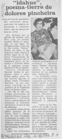 "Idahue" poema-tierra de Dolores Pincheira.