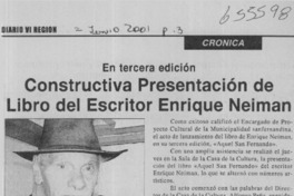 Constructiva presentación de libro del escritor Enrique Neiman.  [artículo]