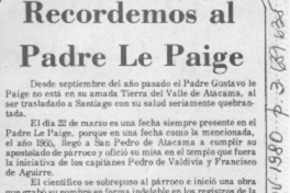 Recordemos al Padre Le Paige