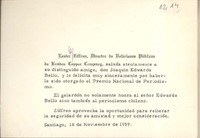 [Tarjeta] 1959 noviembre 18, Santiago, [Chile] [a] Joaquín Edwards Bello