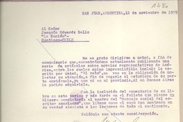 [Carta] 1959 noviembre 12, San Juan, [Argentina] [a] Joaquín Edwards Bello