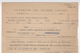 [Telegrama] 1968 marzo 24, Santiago [Chile] [a] Marta Albornoz