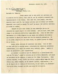 [Carta] 1936 octubre 12, Brooklyn, Nueva York [a] Joaquín Edwards Bello, Santiago, Chile  [manuscrito] Victoria Ferguson.