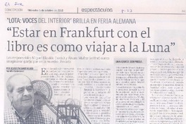 Estar en Frankfurt con el libro es como viajar a la luna  [artículo] Sebastián Grant del Río.