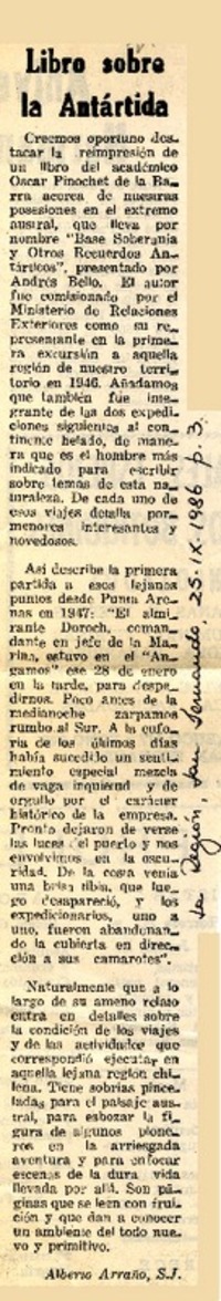 Libro sobre la Antártida  [artículo] Alberto Arraño.