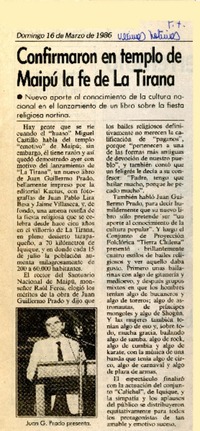 Confirmaron en templo de Maipú la fe de La Tirana  [artículo].