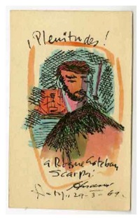 [Tarjeta] 1969 marzo 29, Antofagasta, Chile [a] Roque Esteban Scarpa  [manuscrito] Andrés Sabella.