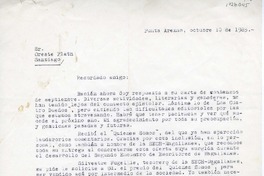 [Carta] 1983 octubre 10, Punta Arenas, Chile [a] Oreste Plath  [manuscrito] Eugenio Mimica Barassi.