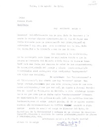 [Carta] 1984 agosto 6, Talca, Chile [a] Oreste Plath  [manuscrito] Matías Rafide.