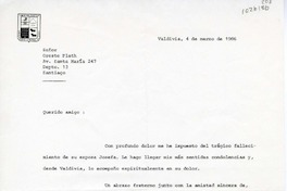 [Carta] 1986 marzo 4, Valdivia, Chile [a] Oreste Plath  [manuscrito] Erwin Haverbeck O.