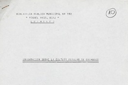 Información sobre la cultura popular de Coihueco  [manuscrito] M. Cecilia Acuña Valdés.