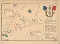 Plano topocrafico de la batalla de Maypu el 5 de abril de 1818 [material cartográfico] : levantado por Alberto d´Albe Ingeniero del Ejército de los Andes, confrontado sobre el terreno y coordinado con otro plano levantado por el Coronel José de Arenales según datos de San Martín y un croquis de los Ingenieros de los Andes José Antonio Alvarez Condarco y Antonio Arcos, revisado por Las heras, coordinados por B. Mitre; dibujado por Carlos Beyer.