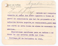 [Carta], 1921 sept. 22 Santiago, Chile <a> Pedro Aguirre Cerda, Chile