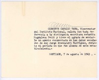 [Tarjeta], 1963 ago. 7 Santiago, Chile <a> Magdalena Petit