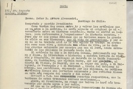 [Carta] 1936 mayo 25, Lisboa, [Portugal] [al] Excmo. Señor D. Arturo Alessandri, Santiago, Chile