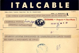 [Telegrama] 1952 nov. 22, Santiago, Chile [a] Gabriela Mistral, Nápoles, [Italia]