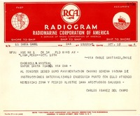 [Telegrama] 1954 oct. 10, Lima, Perú [a] Gabriela Mistral, Vapor Santa Isabel