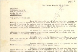 [Carta] 1948 ago. 23, Santiago, [Chile] [a] Gabriela Mistral, Santa Bárbara, California, [EE.UU.]