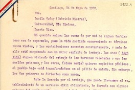 [Carta] 1933 mayo 24, Santiago [a] Lucila Godoy, Rio Piedras, Puerto Rico