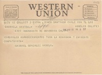 [Telegrama] 1946 nov. 13, Santiago, Chile [a] Gabriela Mistral, Los Angeles, Calif., [EE.UU.]