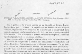 Jorge Alessandri 1896-1986. Una biografía  [artículo] Matías Tagle Domínguez.